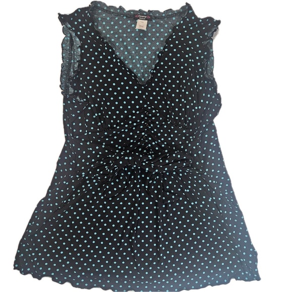 Cocomo Woman Tops - Cocomo Woman Blouse Womens 1X Black Green Polka Dots Casual Career Flowy Top